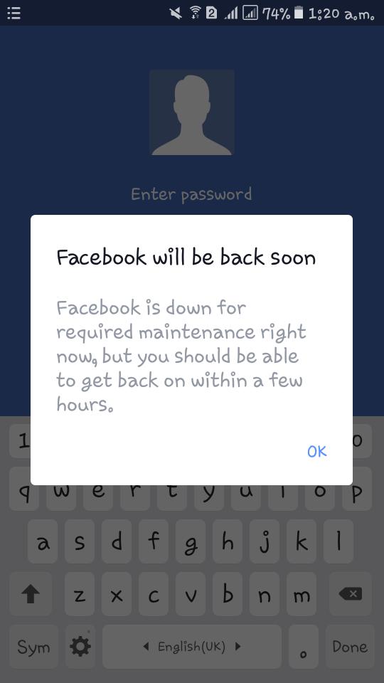 Facebook Down App Error