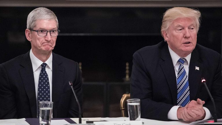 President Donald Trump and Tim Cook Apple name