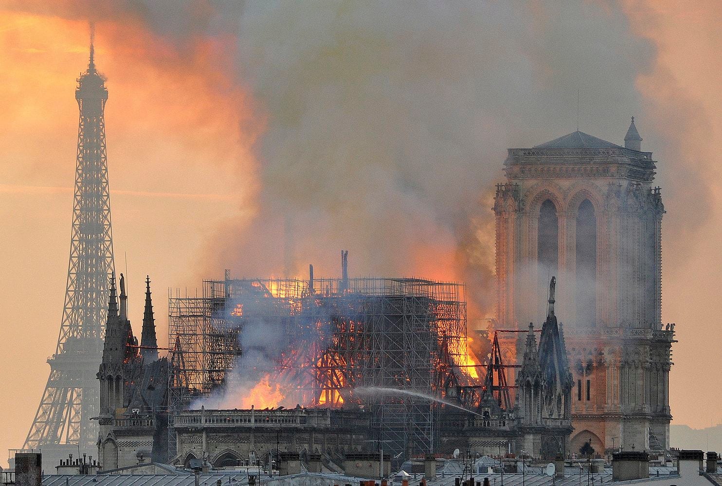 Notre Dame Cathedral of Paris blazes up in the fire