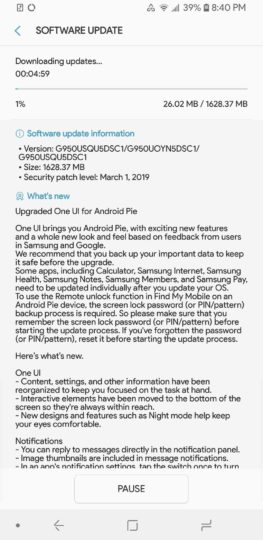 Sprint Samsung Galaxy S8 Android 9.0 Pie Update